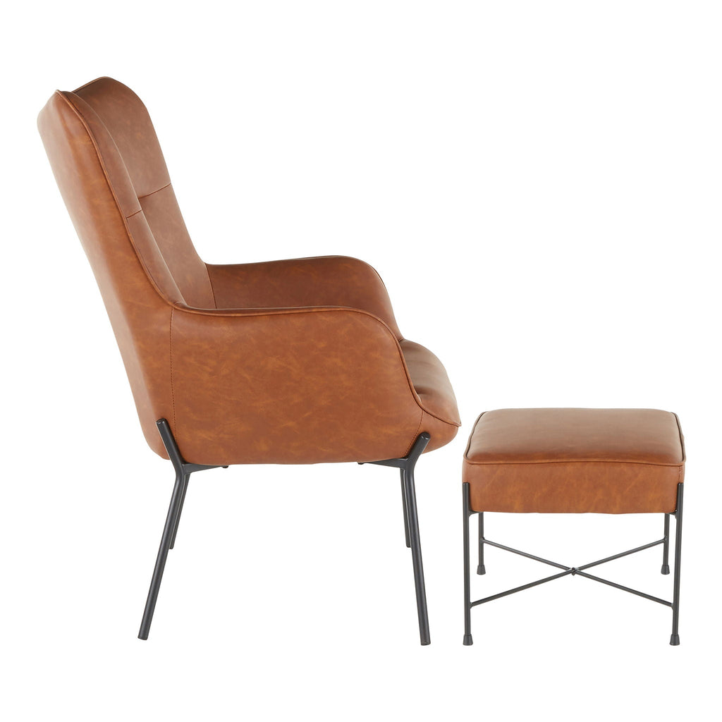 Industrial Lounge Chair & Ottoman Set with Metal Legs - Dark or Light Brown
