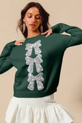 SO ME Sequins Bow Ribbon Embellished Christmas Sweater