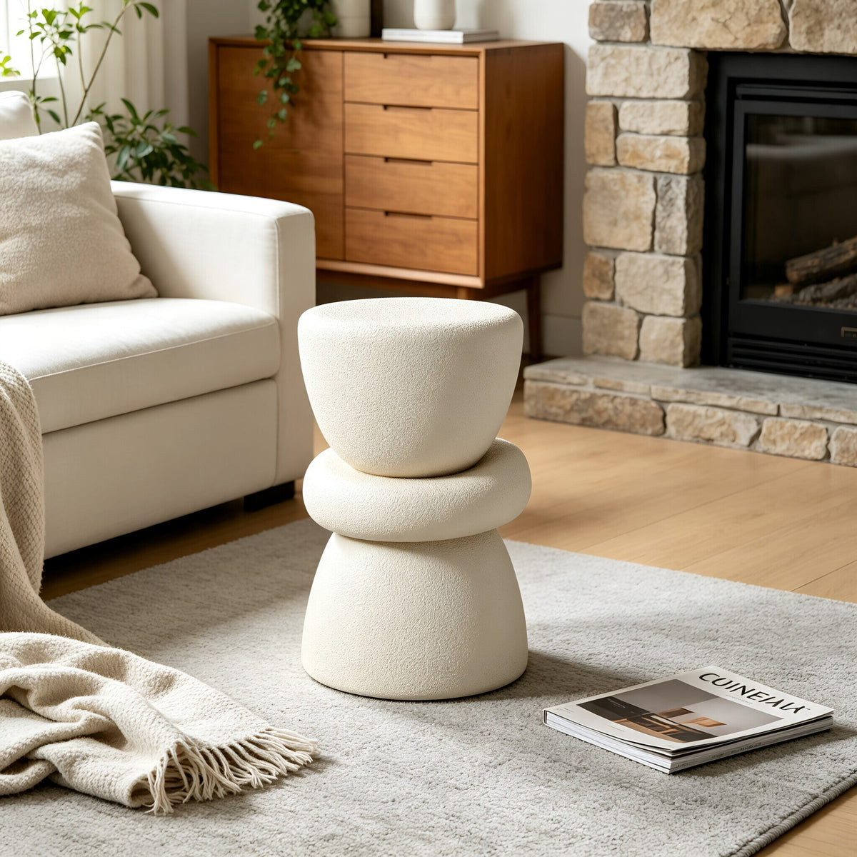 Stacked Organic Sculptural Side Table with Modern Silhouette - White