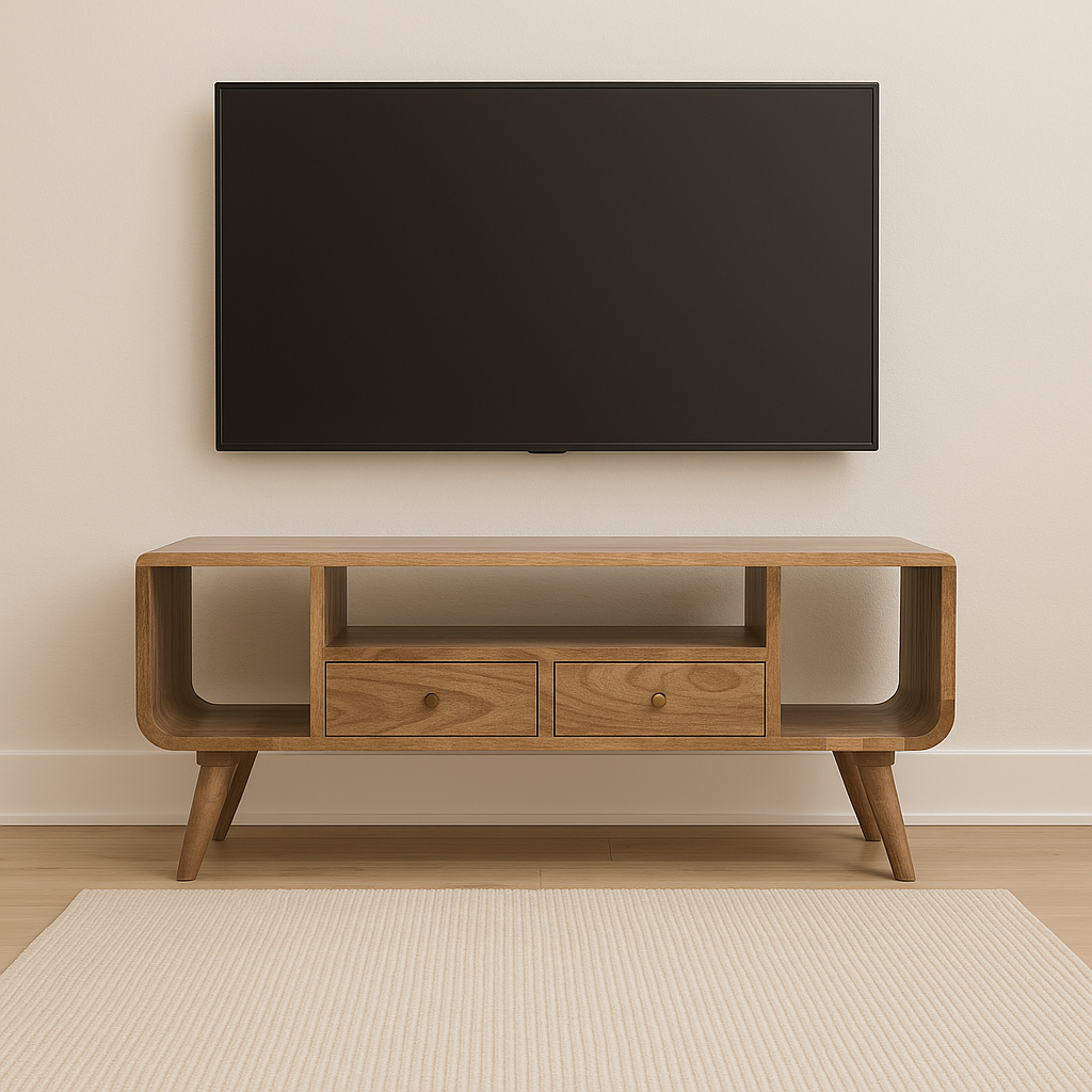 Solid Wood Nordic Media Unit with Ridged Design - Natural Oak