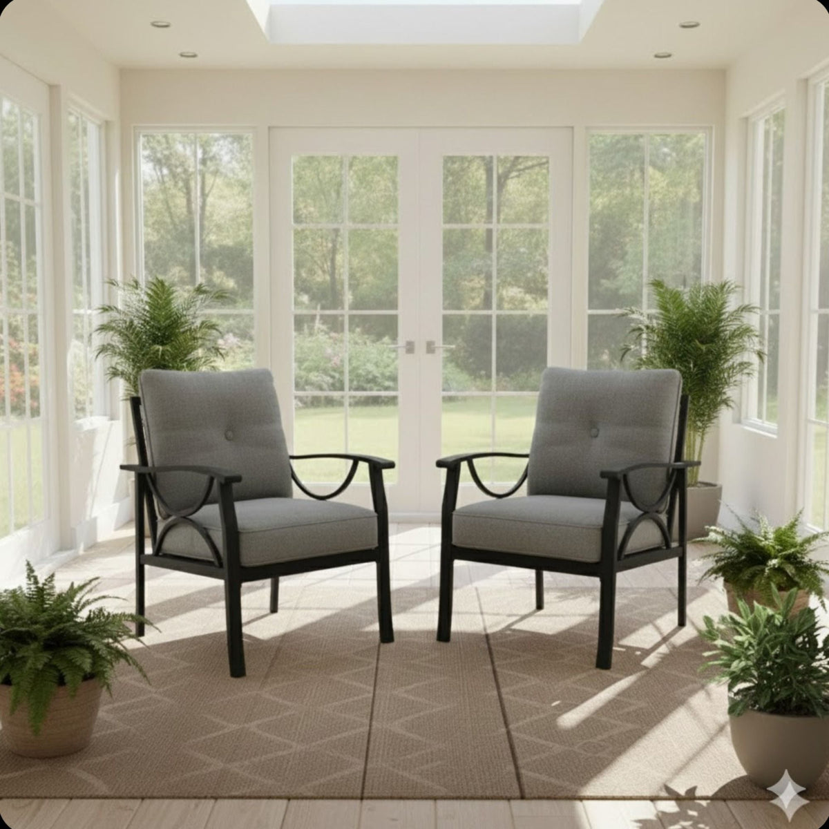 All-Weather Armchairs with Cushions, Modern Sculptural Design – Beige or Dark Gray
