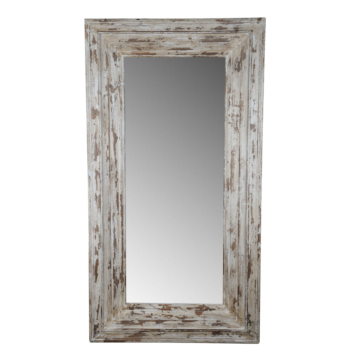 Full Length Rectangle Floor Mirror with Distressed Wood Frame - Brown
