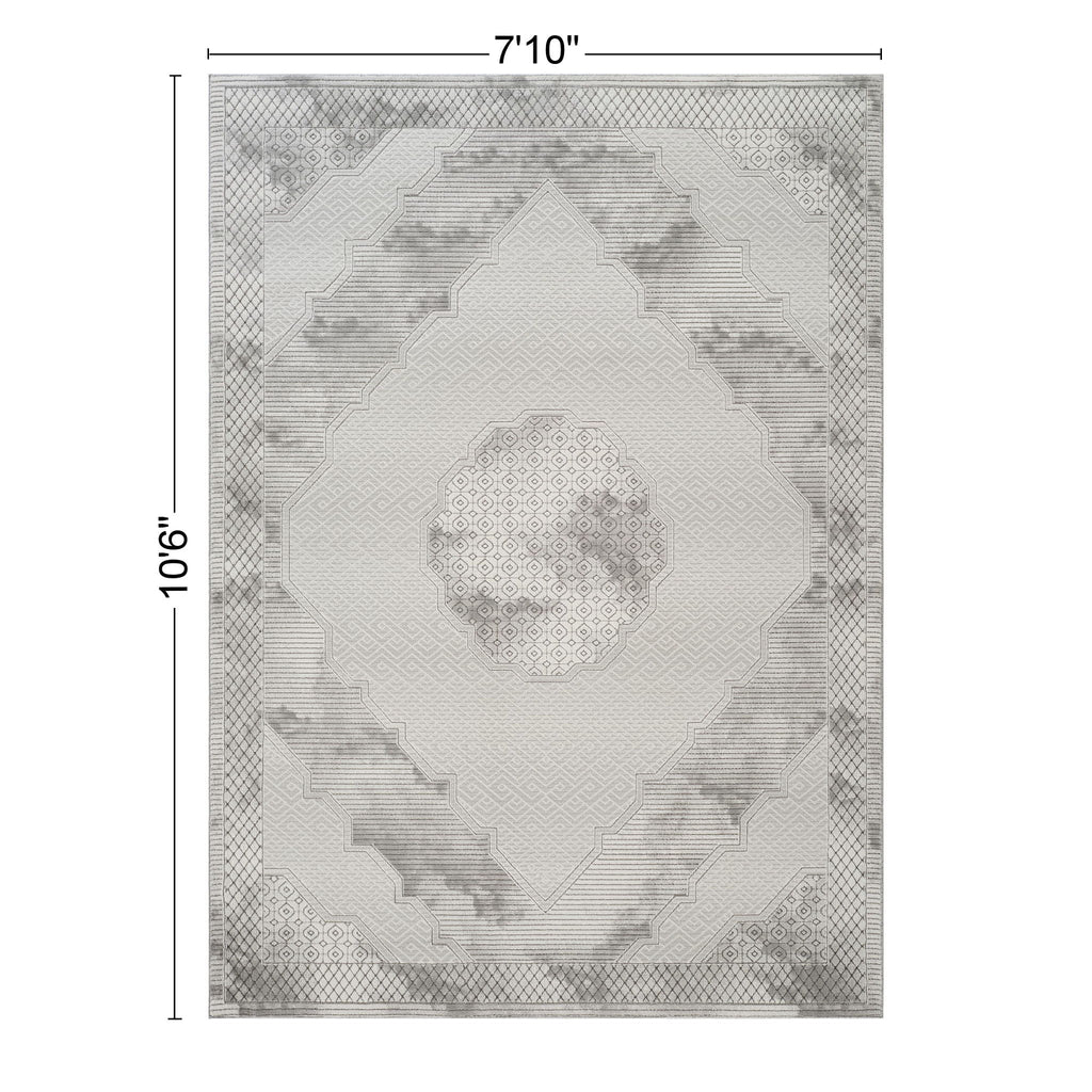Medallion Area Rug with Geometric 3D Effect - Gray