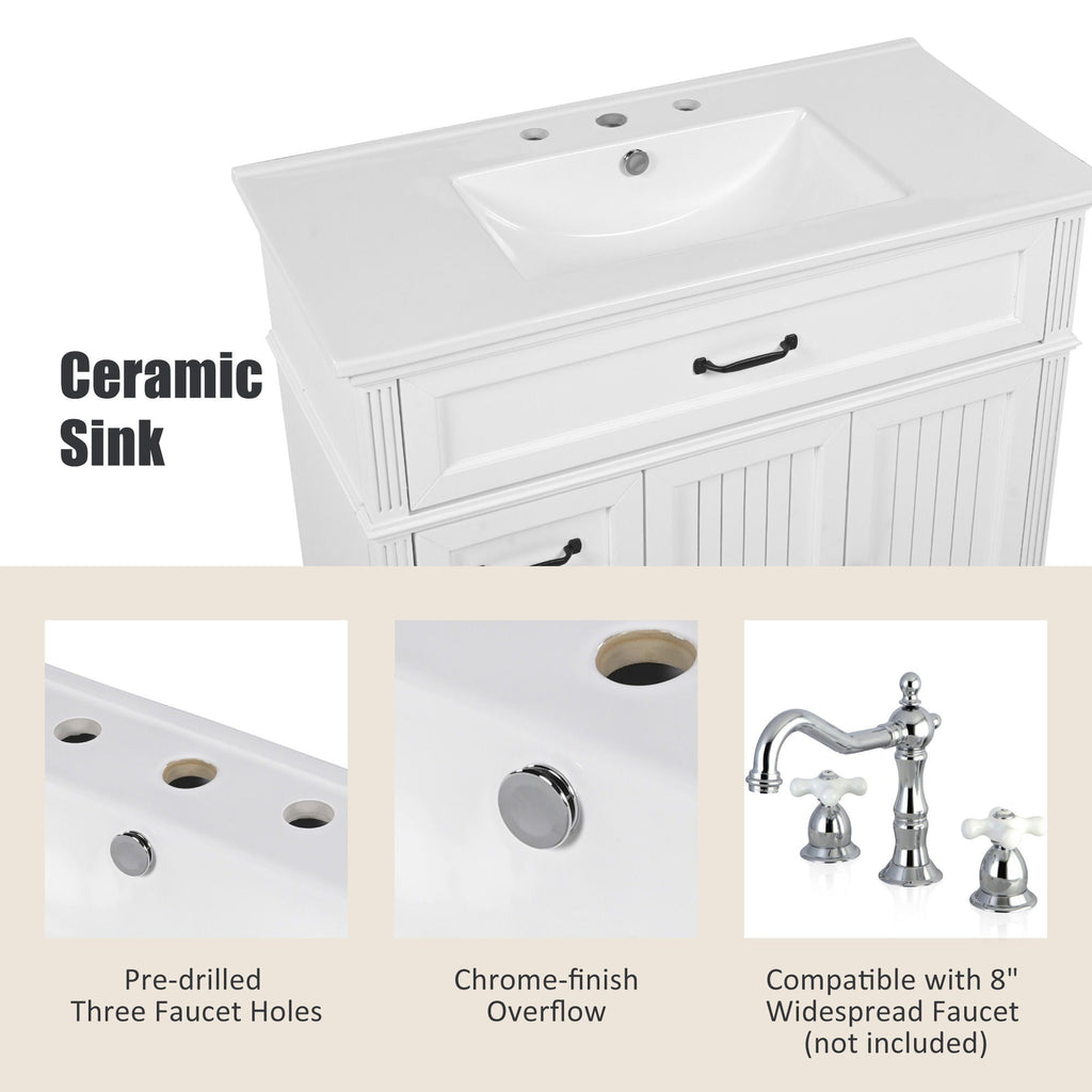 Bathroom Vanity With Sink, 2 Doors 2 Drawers, Freestanding Design