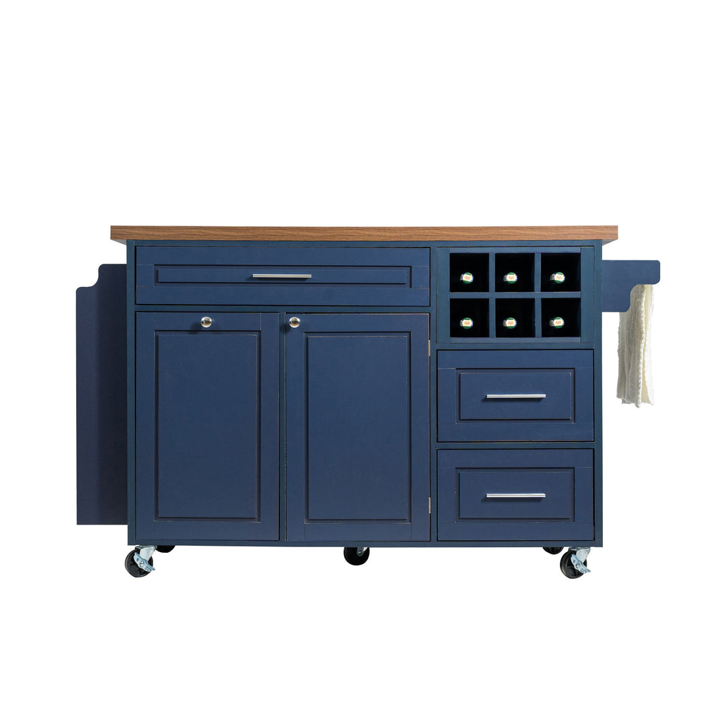 Rolling Kitchen Island Cart with Drop-Leaf and Rubber Wood Top - Natural