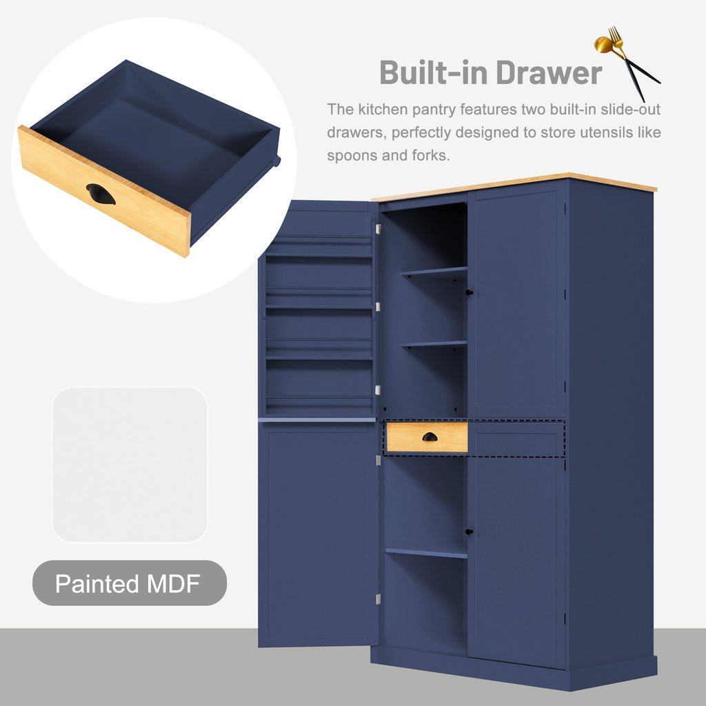 Large Freestanding Kitchen Pantry Storage Cabinet with Adjustable Shelves - Blue, Gray, White