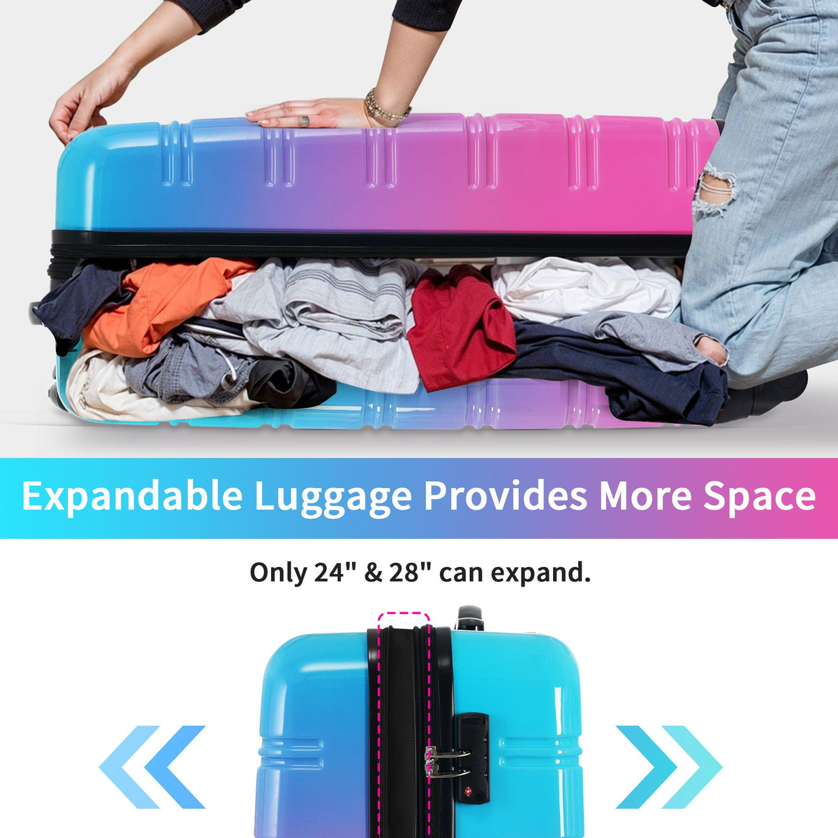 Gradient Color Hardshell Luggage Set with Spinner Wheels and TSA Lock – Light Blue or Purple