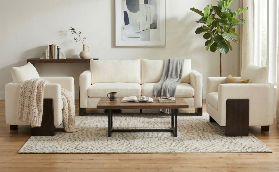 Oversized Chenille Sectional Sofa Set with Rubberwood Legs - Beige or Brown