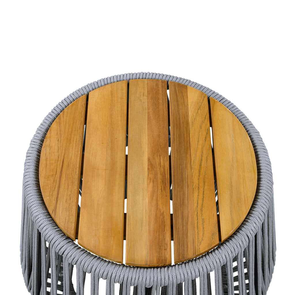Acacia Wood Side Table with Grey Rope Design - Grey, Teak