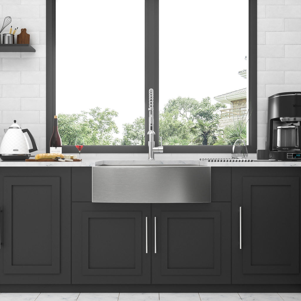 Farmhouse Kitchen Sink Stainless Steel Apron Front with Deep Single Bowl - Gray