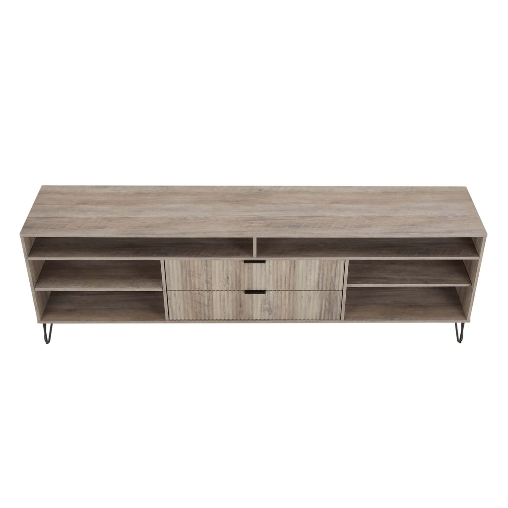 Fluted TV Stand with Storage and Metal Legs - Multiple Colors