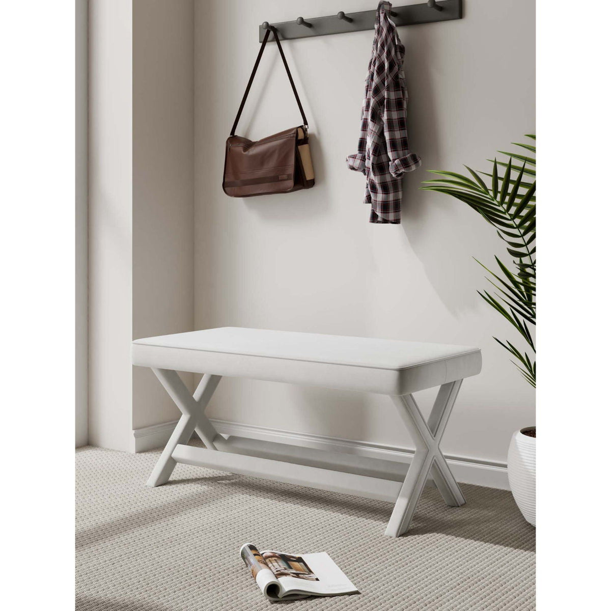 Accent Bench with Piped Cushion and Solid Wood Frame - Multiple Colors