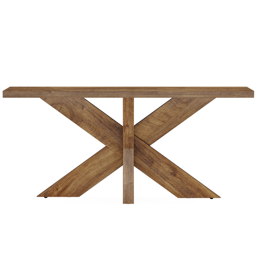 Long Console Table with Geometric Base - Oak