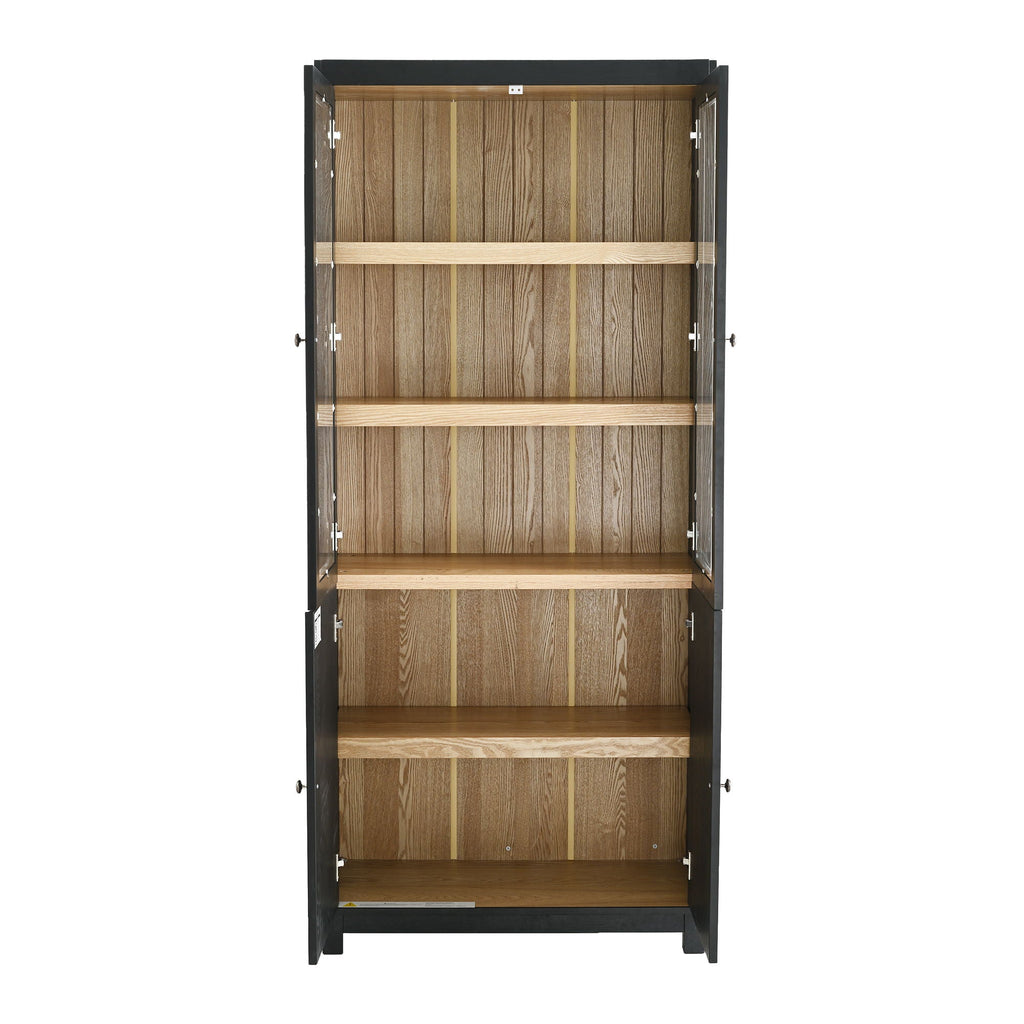 Mid Century Modern Style Tall Display Cabinet With Glass Doors For Collectibles - Black
