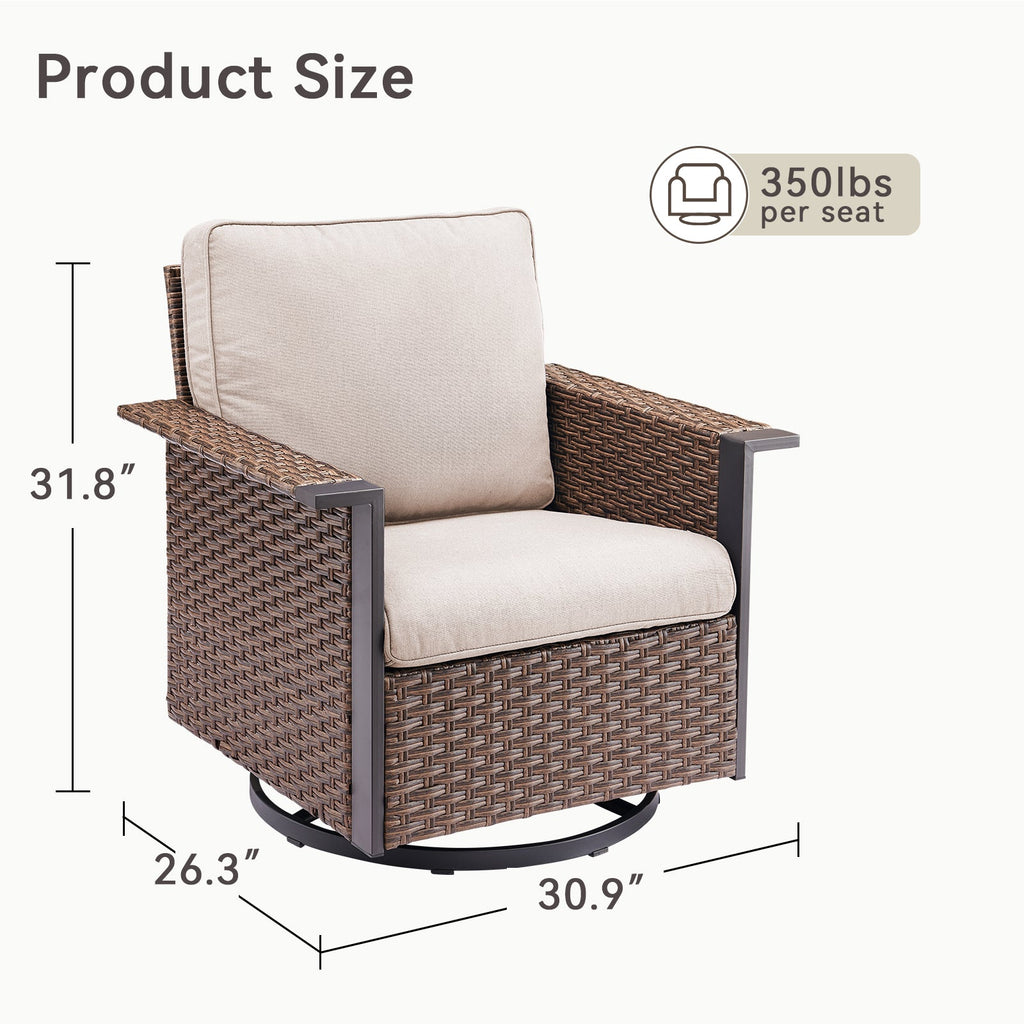 Outdoor Swivel Rocking Chairs with Ergonomic Support - Brown or Gray