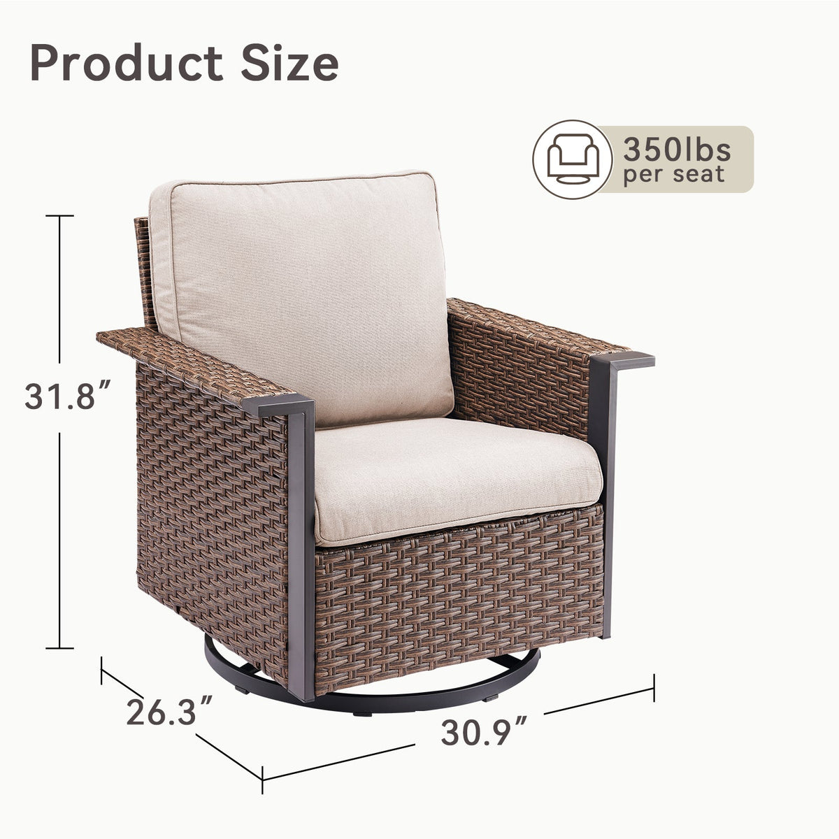 Outdoor Swivel Rocking Chairs with Ergonomic Support - Brown or Gray
