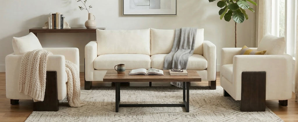 Oversized Chenille Sectional Sofa Set with Rubberwood Legs - Beige or Brown