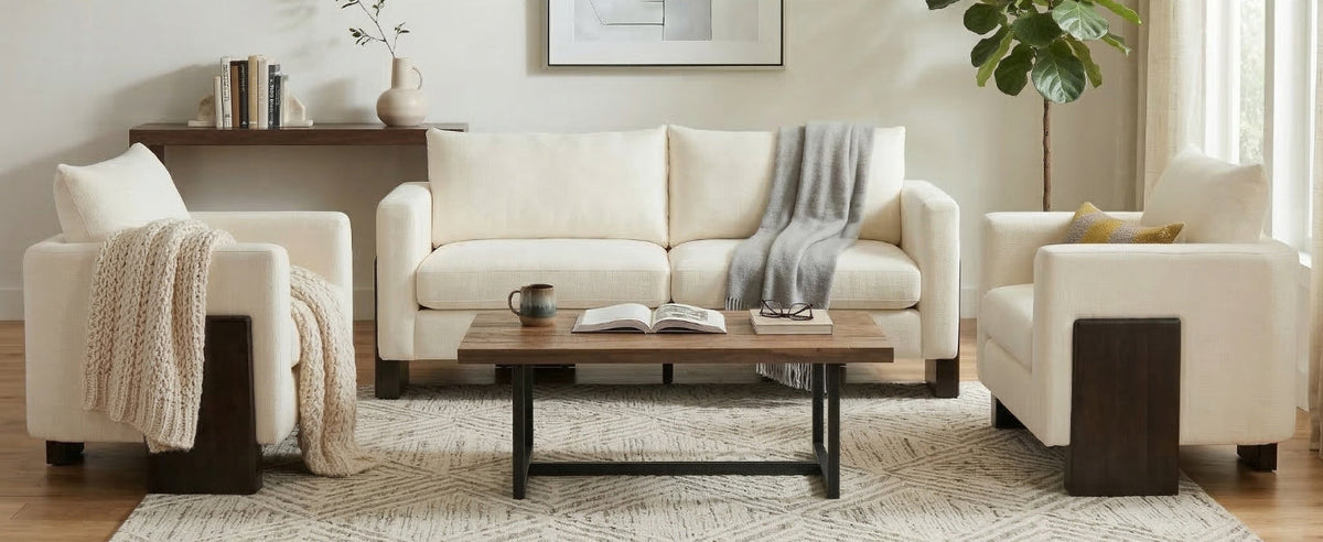 Oversized Chenille Sectional Sofa Set with Rubberwood Legs - Beige or Brown