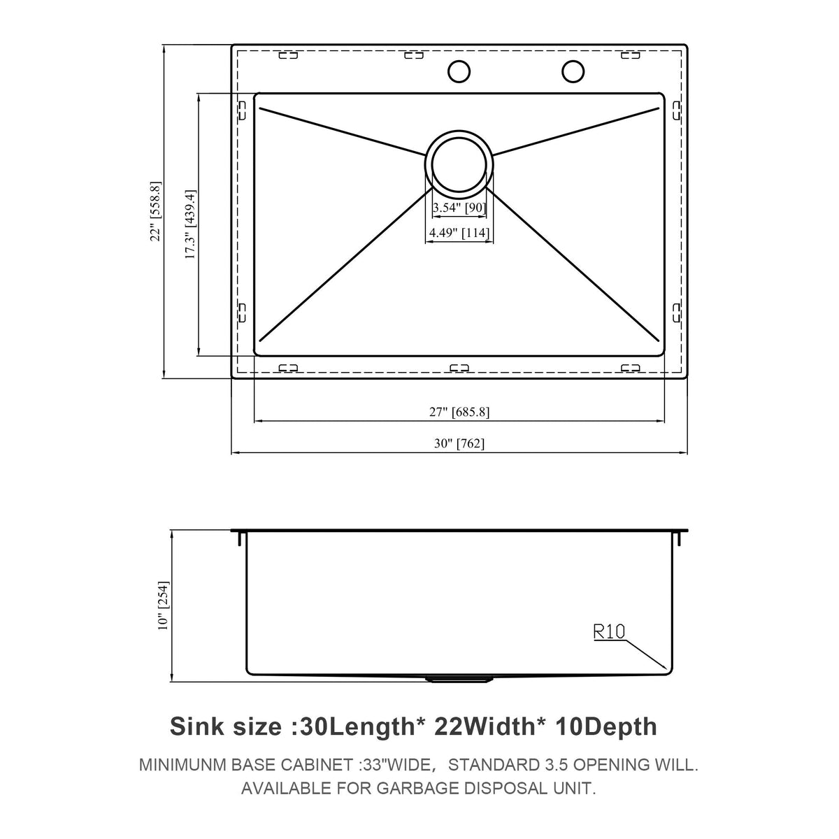 Stainless Steel Drop In Kitchen Sink with Noise Reduction - Gray