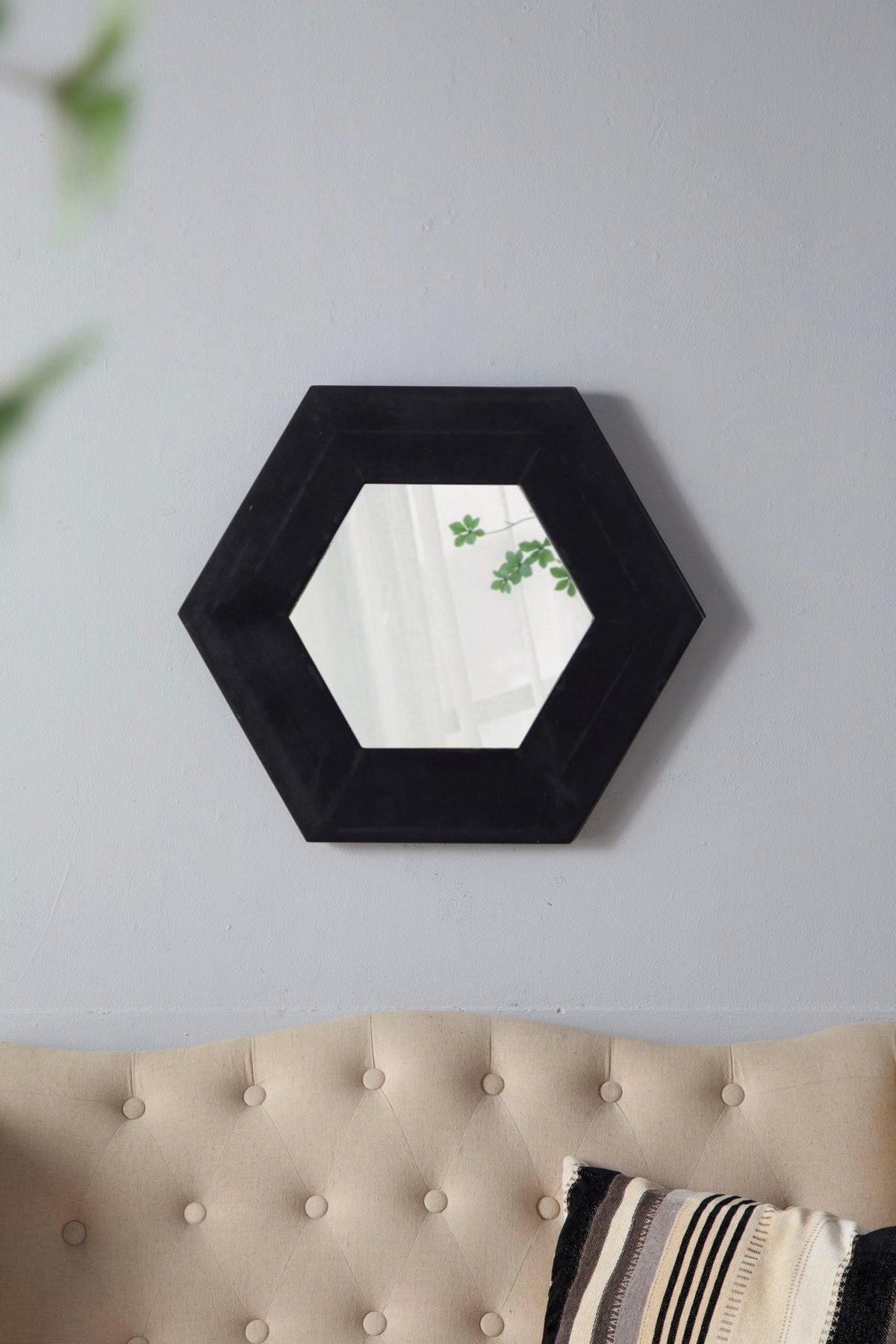 Hexagon Accent Mirror with Solid Teak Wood Frame - Light Brown, Dark Brown, Black