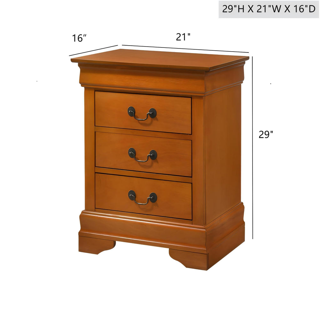 Louis Phillipe Wood Nightstand with Storage Drawers - Multiple Colors