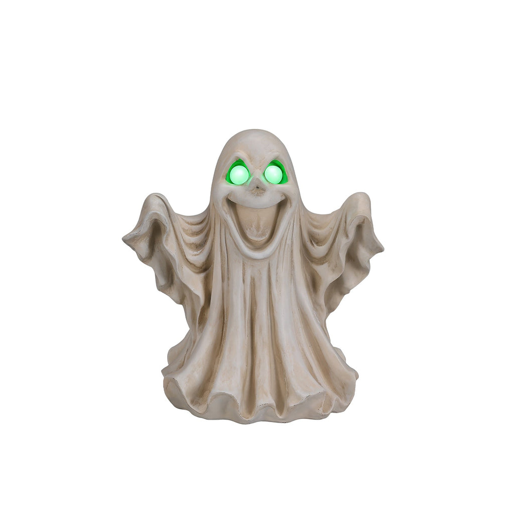 Halloween Ghost Figurine with LED Light Up Eyes - White