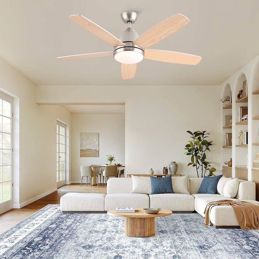 52 Inch Indoor Brushed Nickel Ceiling Fan with Integrated LED Light Kit and Remote