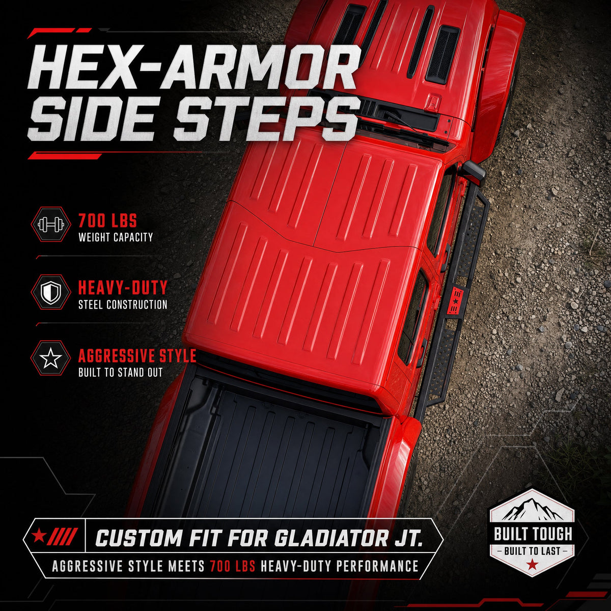 Hexagonal Style Running Boards with Carbon Steel Construction - Black
