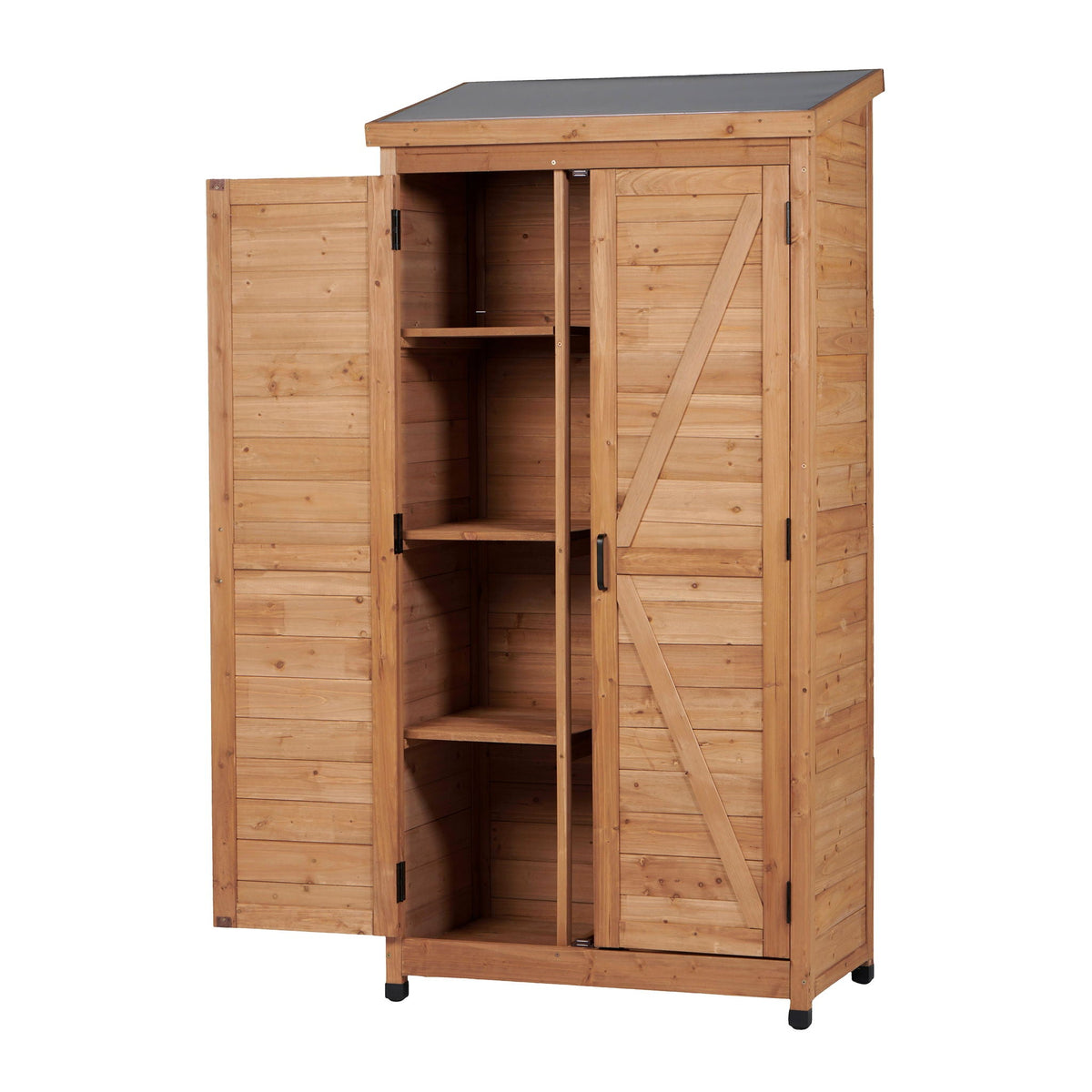 Outdoor Storage Shed with Vertical Tool Cabinet - Solid Wood, Dark Gray or Light Brown