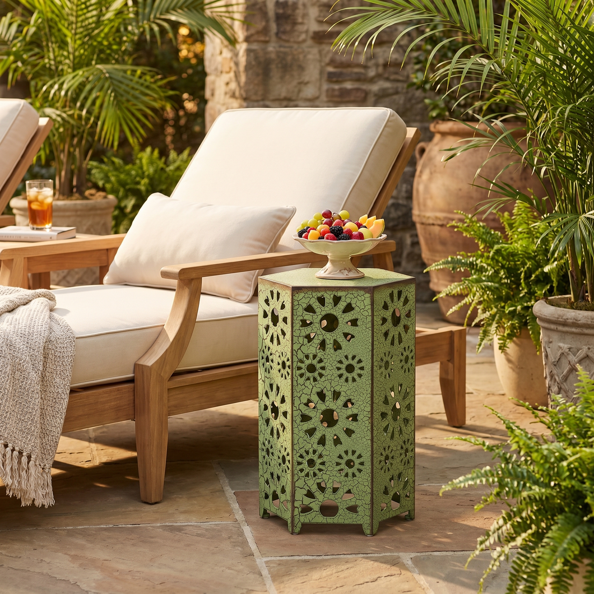 Galore 14" Side Table with Sunburst Cut Out Design - Green or Teal