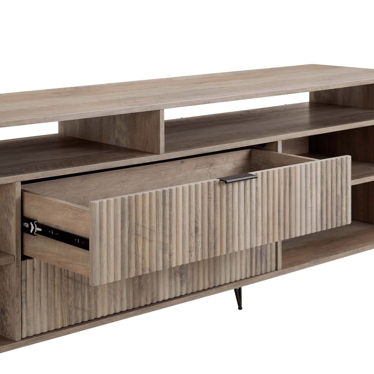 Fluted TV Stand with Storage and Metal Legs - Multiple Colors