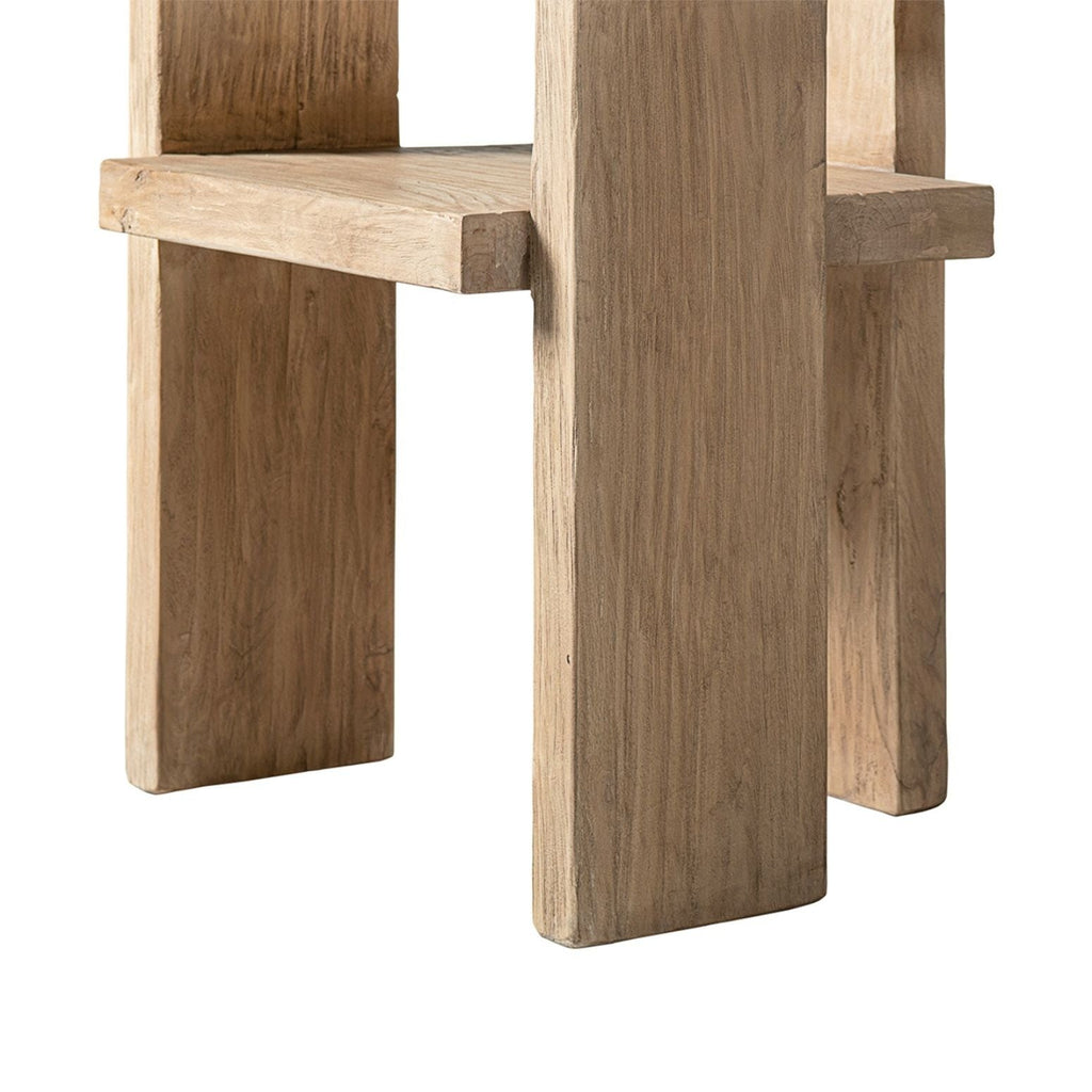 Sculptural Block Accent Chair with Reclaimed Elm Construction - Brown