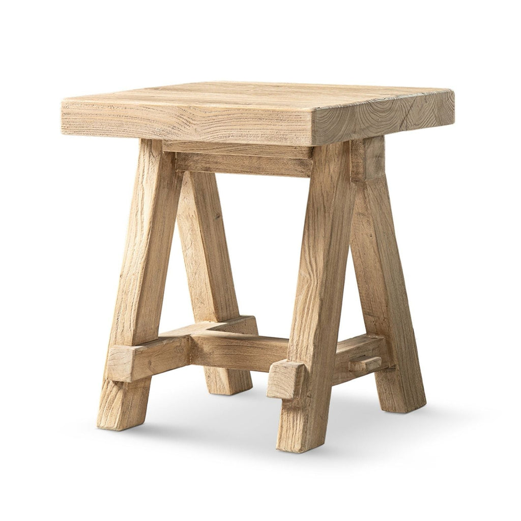 Trestle Coffee Table with Solid Reclaimed Elm Construction - Dark or Light Brown