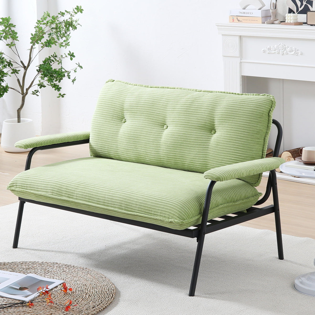 Modern Metal Frame Stationary Sofa with Sponge Filling - Pink, Green, or Black