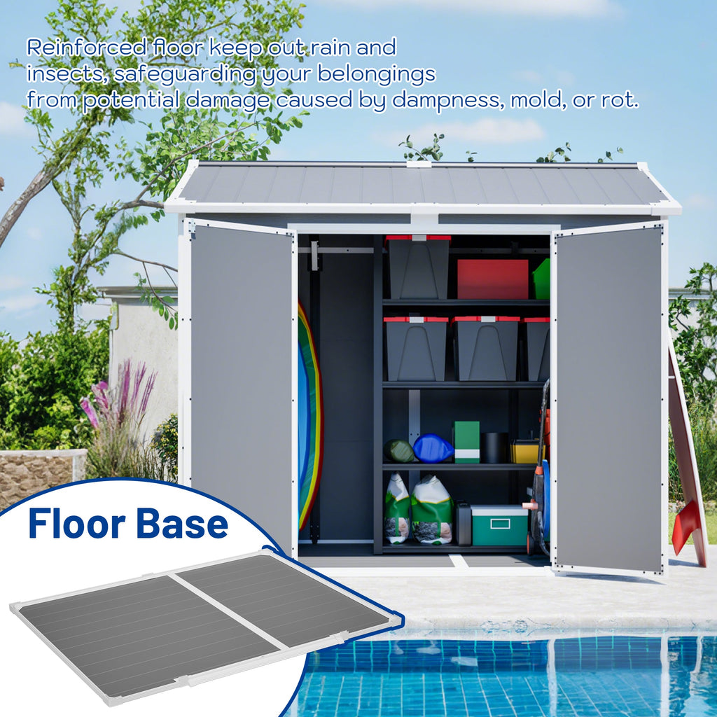 Plastic Utility Shed 8x6 ft with Floor – Lockable Storage Shed - Gray-White