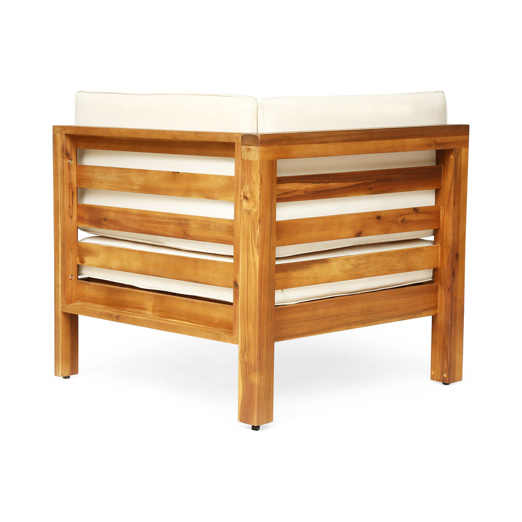Outdoor Wooden Sectional Set with Cushions - Beige
