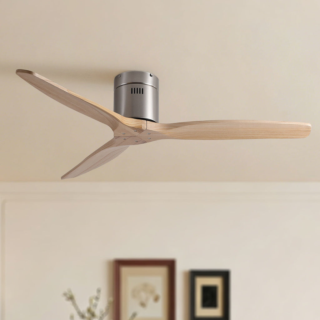 Low Profile Flush Mount Ceiling Fan Without Light with Remote - Brown