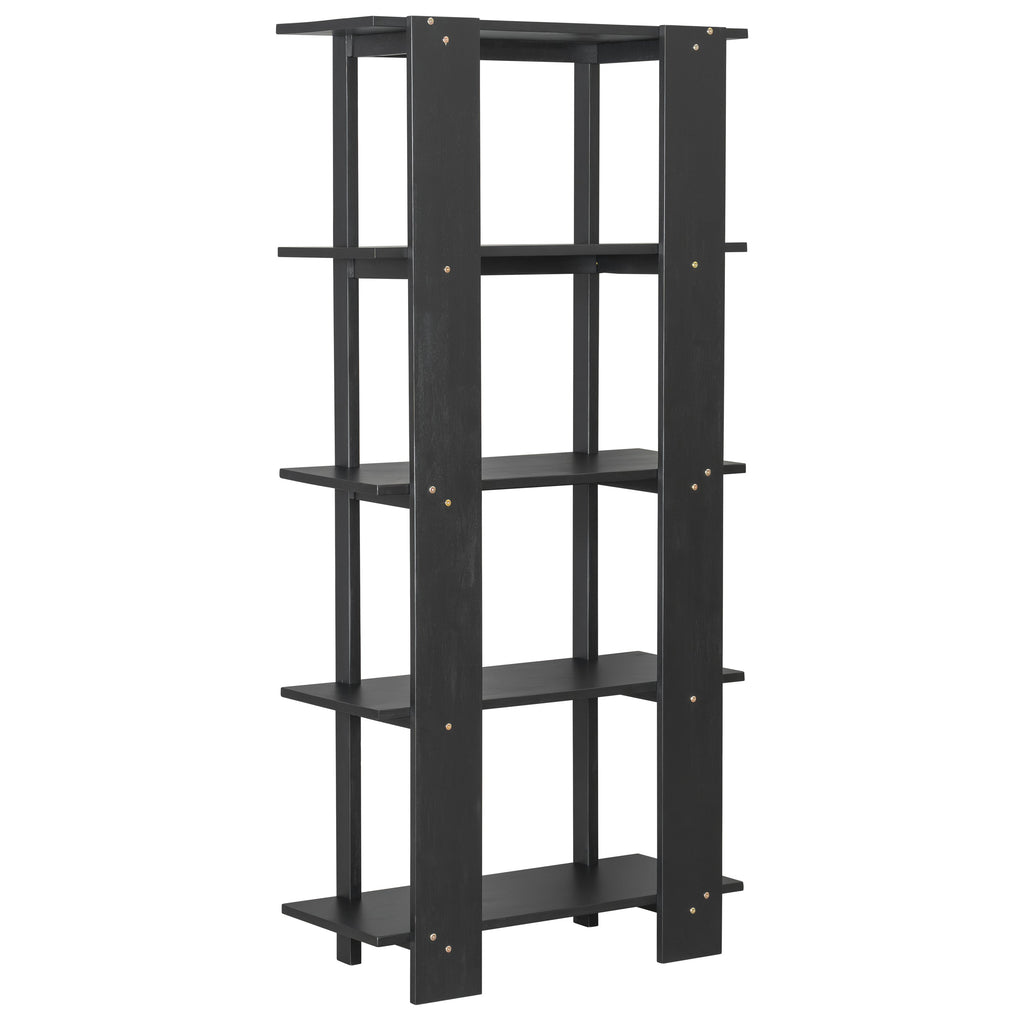 4-Tier Wooden Open Bookcase with Ebonized Finish - Acacia