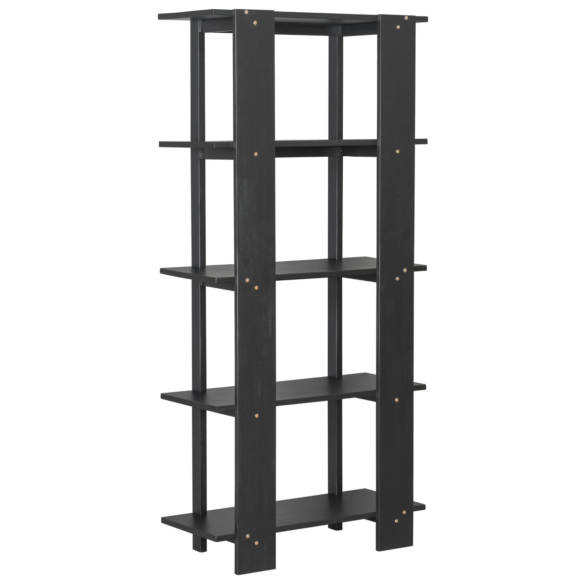 4-Tier Wooden Open Bookcase with Ebonized Finish - Acacia