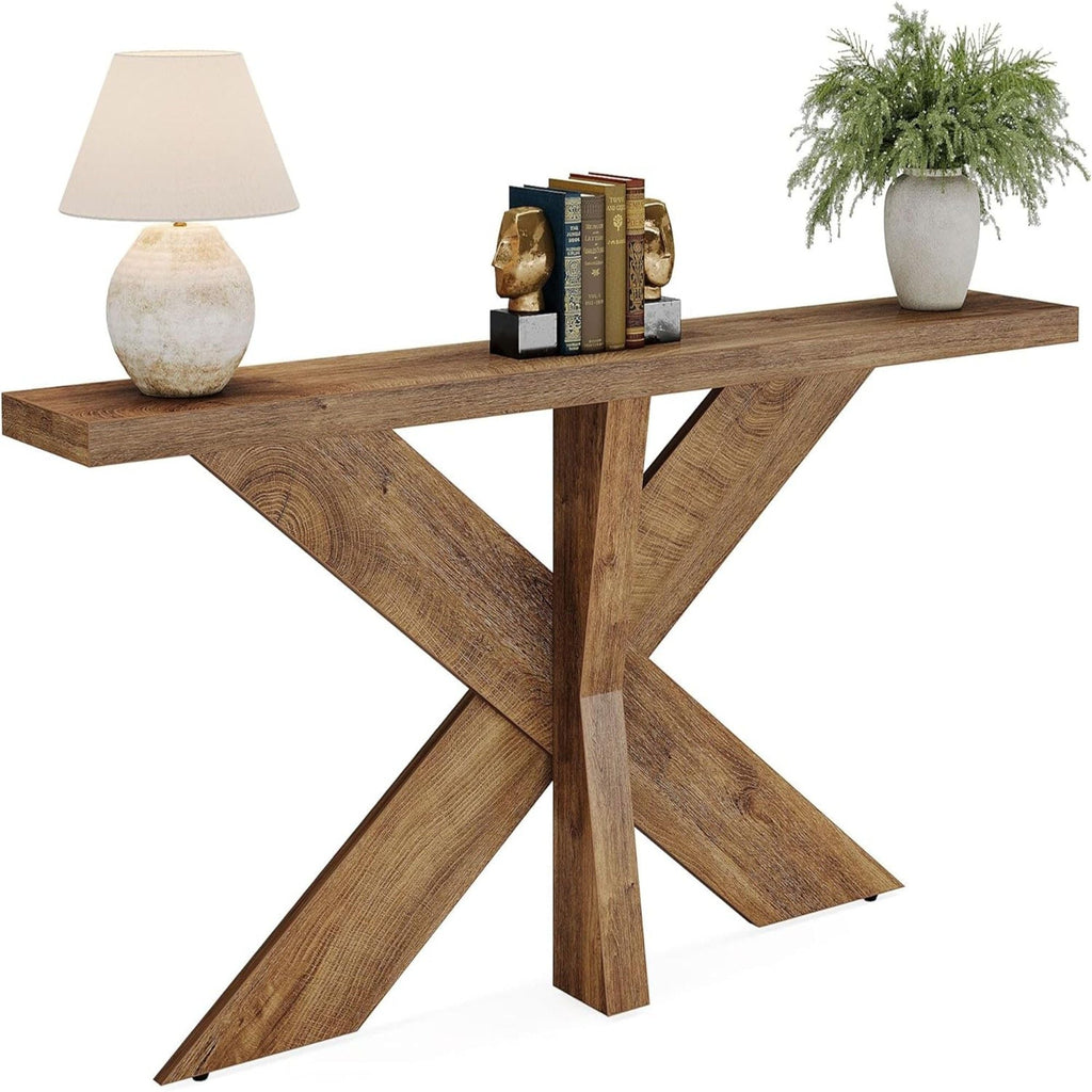 Long Console Table with Geometric Base - Oak