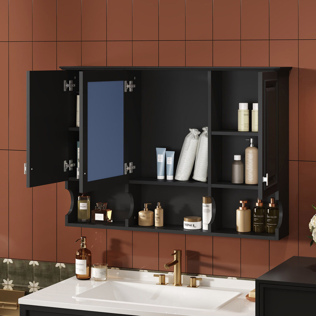 Modern Wall Mounted Mirror Medicine Cabinet With Open Shelves