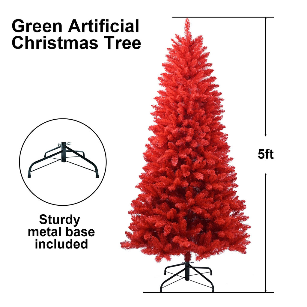 All-Red 4FT Christmas Tree with PVC Needles and Metal Stand - Red