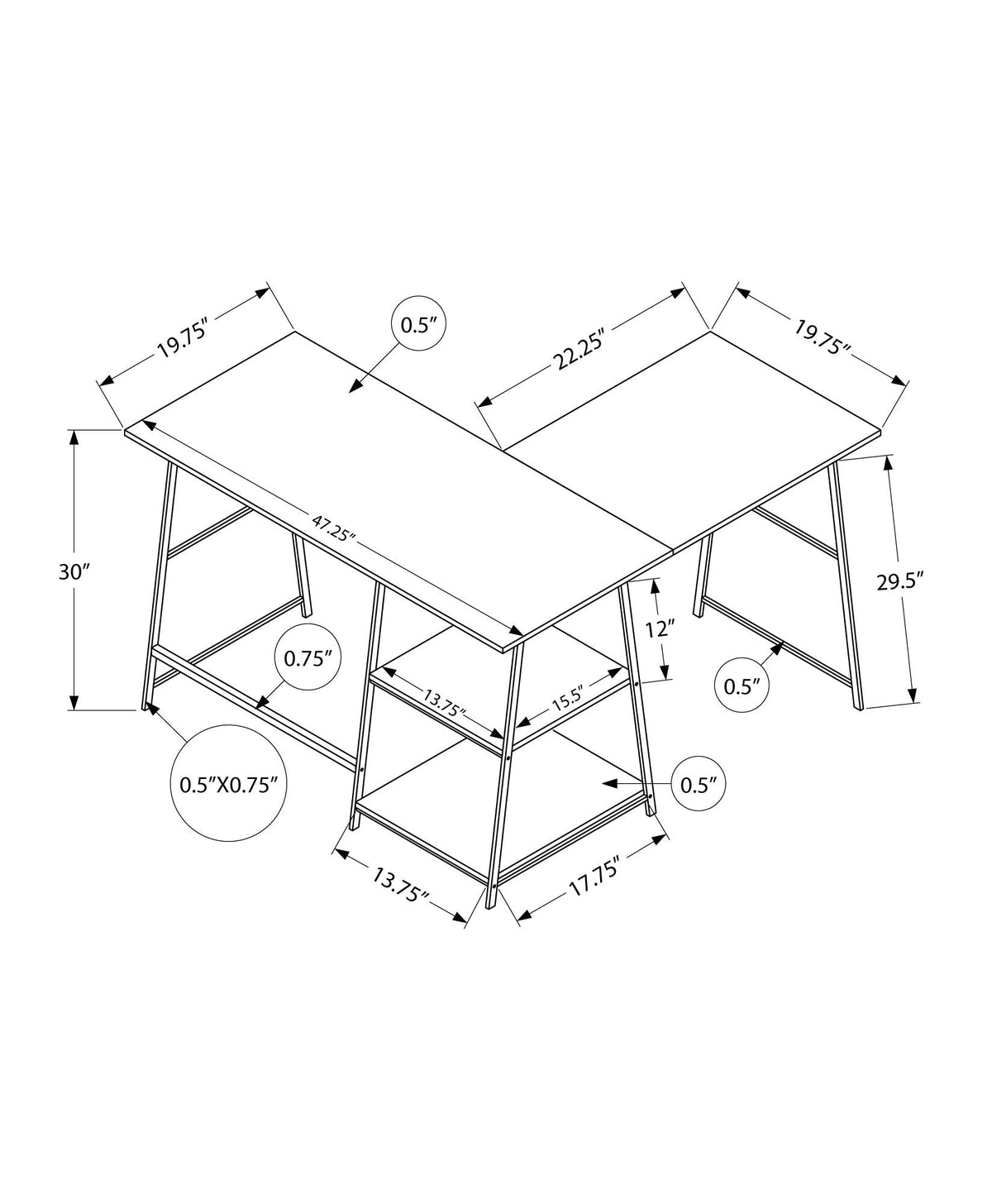 L-Shape Corner Computer Desk with Storage Shelves - Modern Wood & Metal - Light Brown, Gray, Dark Brown