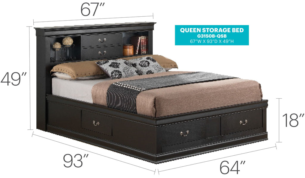 Traditional Style Bookcase Storage Bed