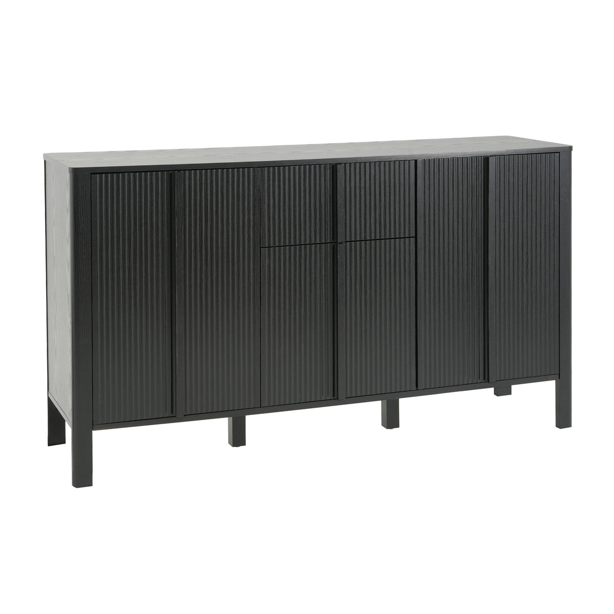 Black Sideboard with Storage - Modern MDF Credenza - Black