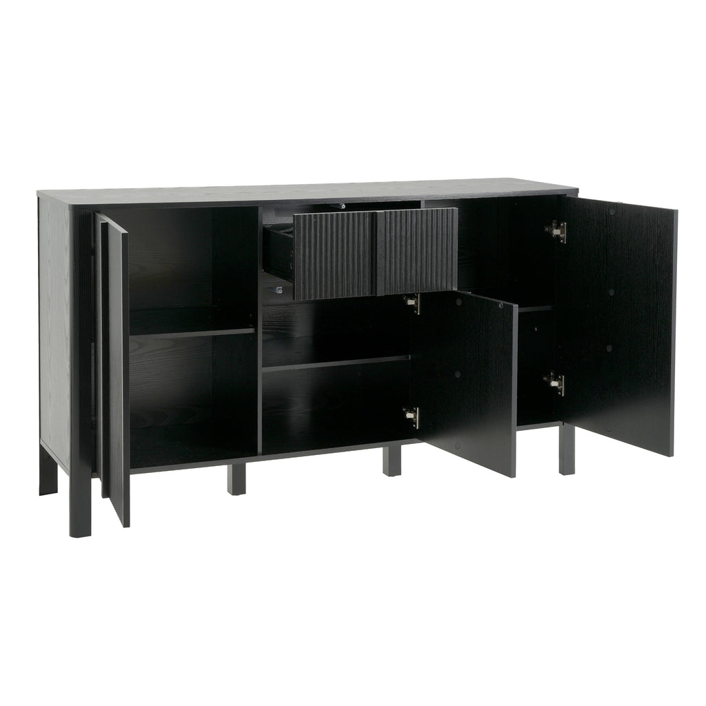 Black Sideboard with Storage - Modern MDF Credenza - Black