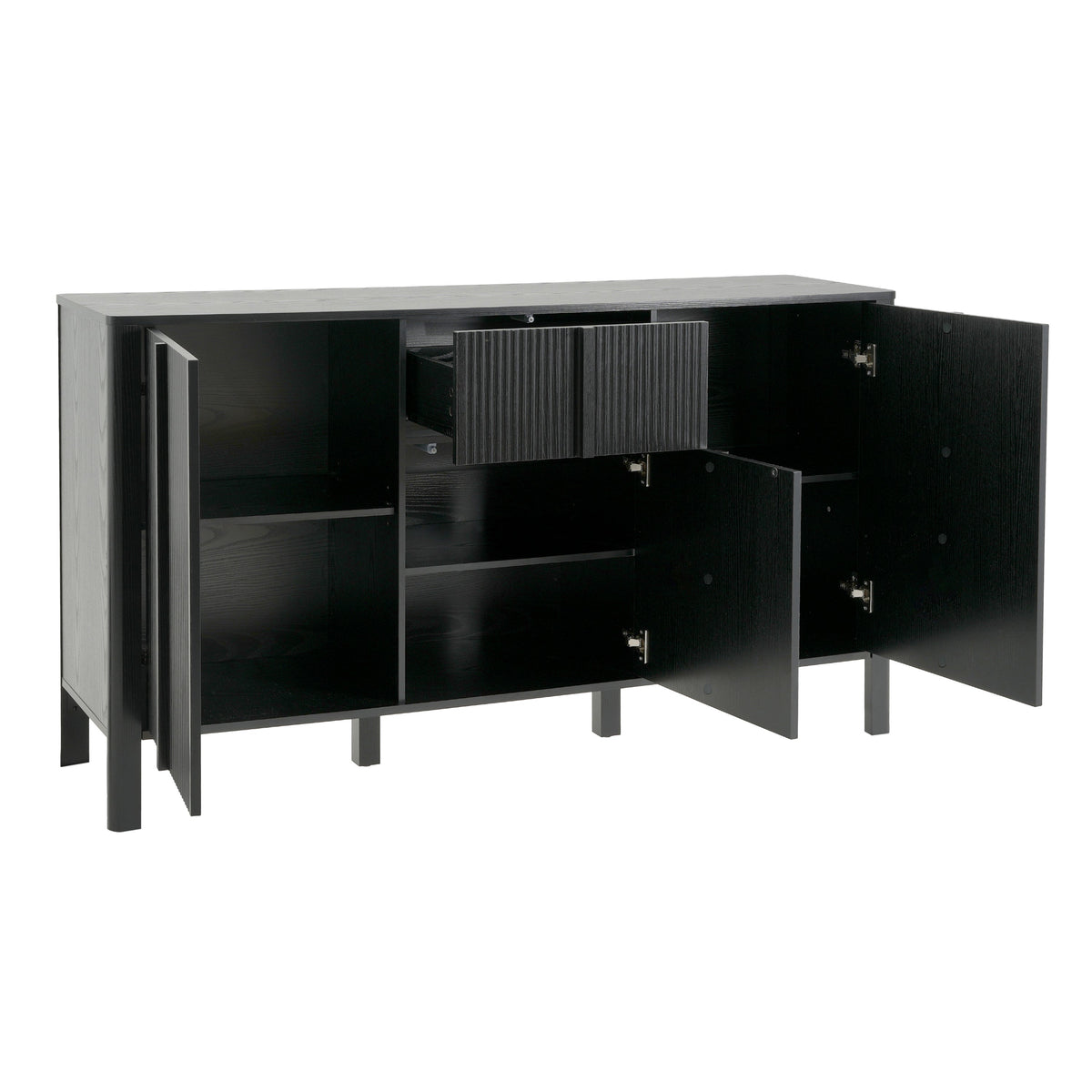 Black Sideboard with Storage - Modern MDF Credenza - Black