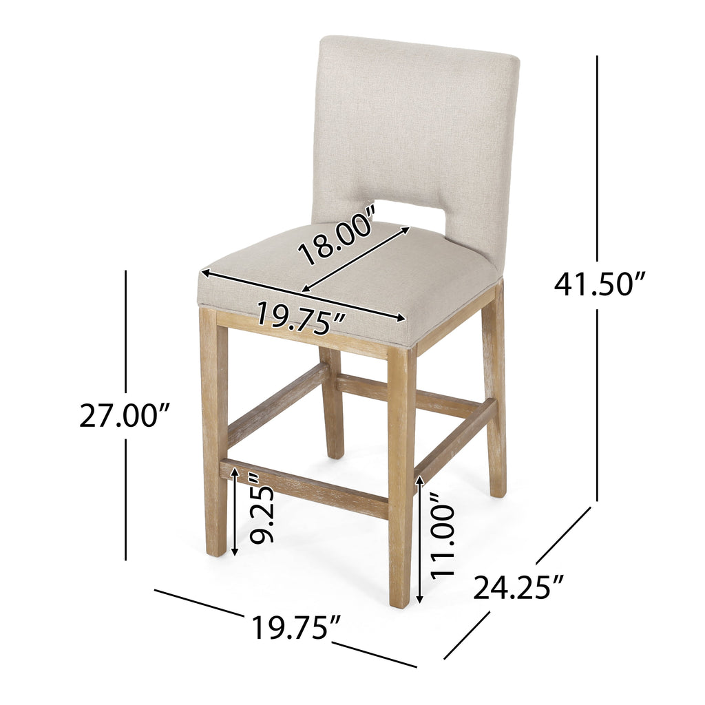 27 Inch Fabric Counter Stools, Set of 2 with Sturdy Rubberwood Legs - Wheat
