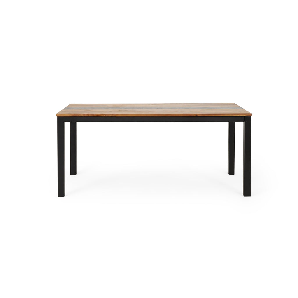 Acacia Wood Outdoor Dining Table with Powder-Coated Frame - Lindsey Dining Table