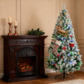 Artificial Snow Christmas Tree with Frosted Branches and LED Lights - Green